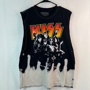 KISS Band Graphic Tank Top Bleach Dye Medium Rock Music Concert‎ Tee